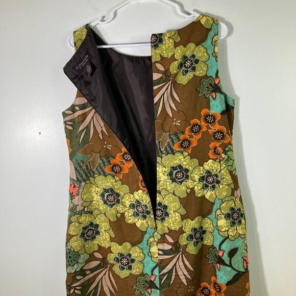 Womens Vintage Signature by Robbie Bee Dress Sleeveless Linen Blend Beaded Flora - Picture 5 of 7